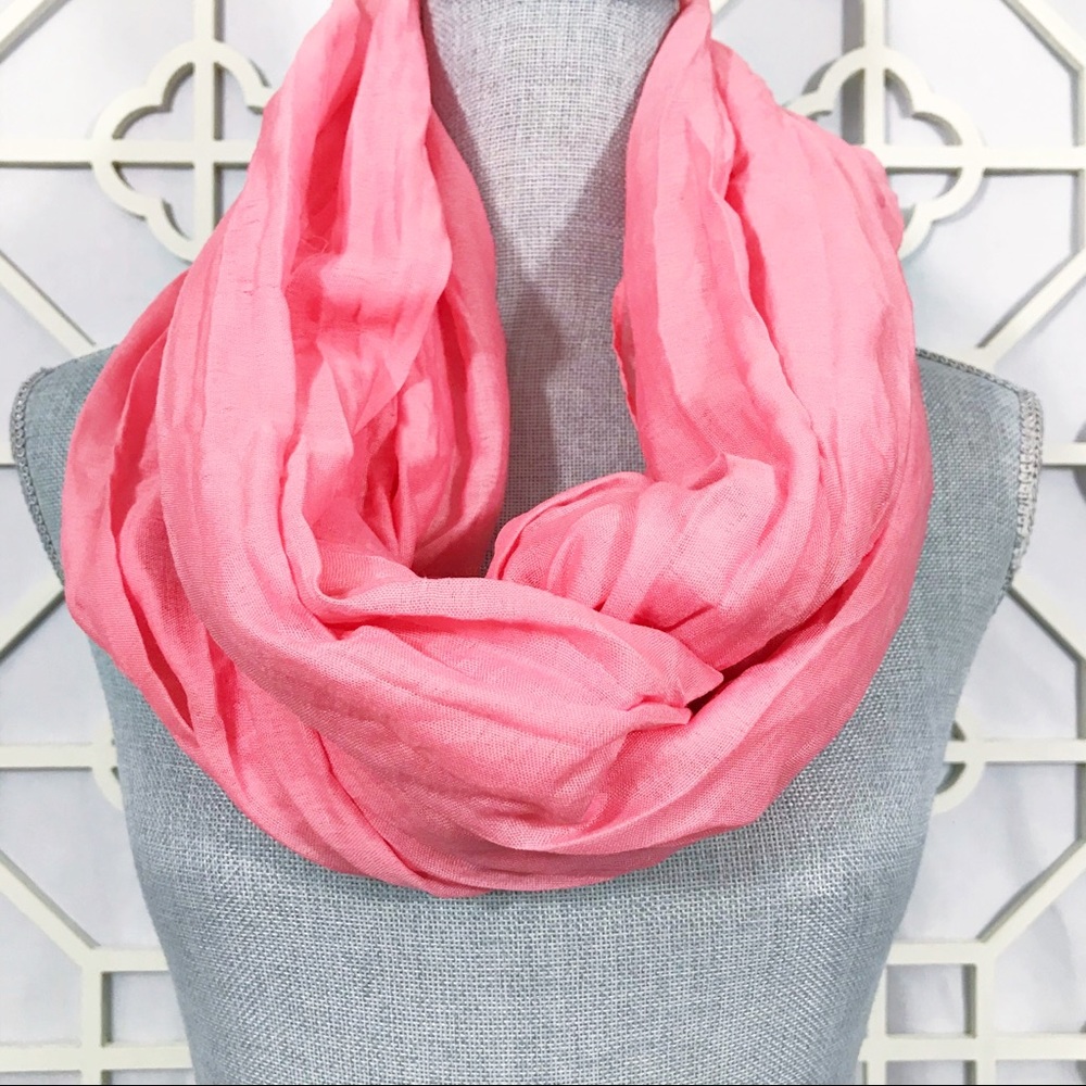 Pink Crushed Fabric Infinity Scarf